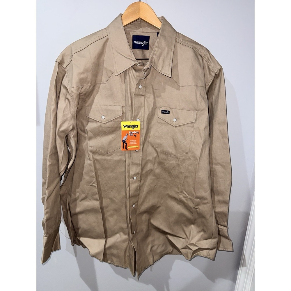 Wrangler Men MS715RH Brown Western Pearl Snap XXL NEW Cowboy Cut 100% Cotton‎